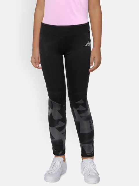 

ADIDAS Girls Black & Charcoal Grey Run Printed Training Tights