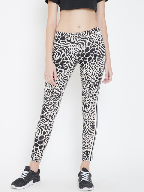 

ADIDAS Originals Women Black & Off-White Animal Print Cropped Tights