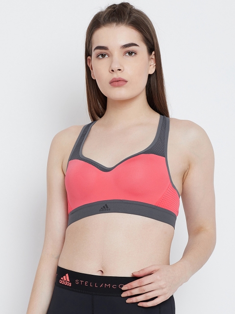 

Adidas Women Red & Grey Colourblocked STRNGR Sports Bra