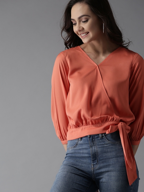 

HERE&NOW Women Peach-Coloured Solid Wrap Top