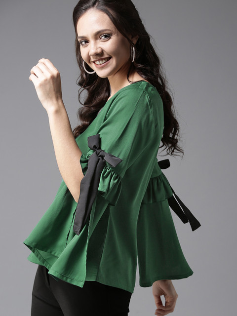 

HERE&NOW Women Green Solid A-Line Top
