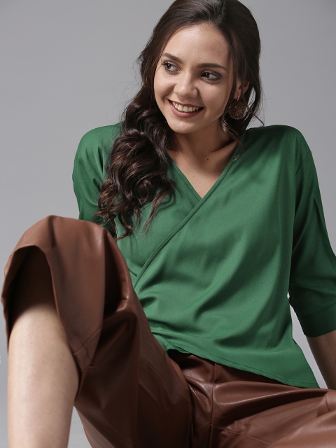 

HERE&NOW Women Green Solid Wrap Top