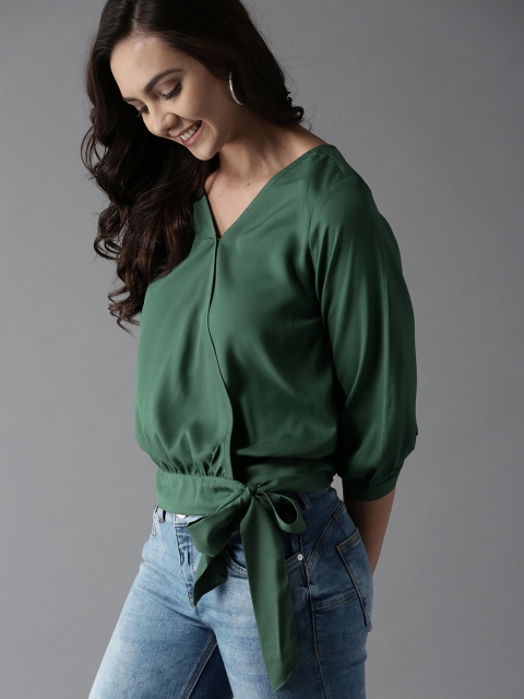 

HERE&NOW Women Green Solid Wrap Top