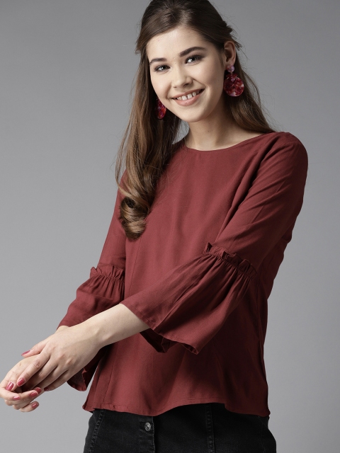 

HERE&NOW Women Burgundy Solid Top