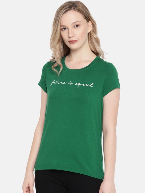 

Fame Forever by Lifestyle Women Green Printed Round Neck T-shirt