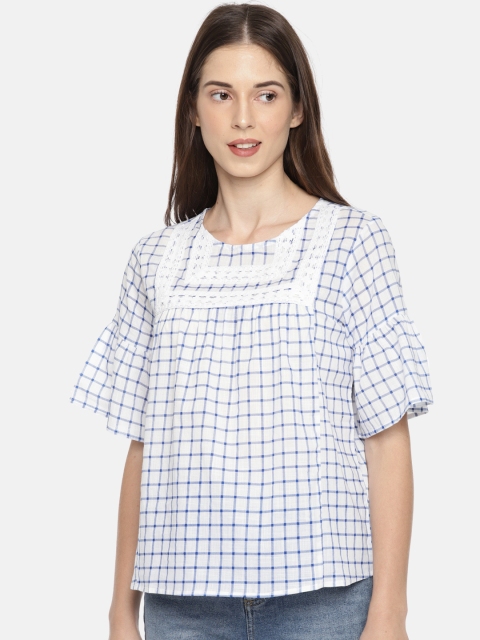 

Fame Forever by Lifestyle Women Blue & White Checked A-Line Top