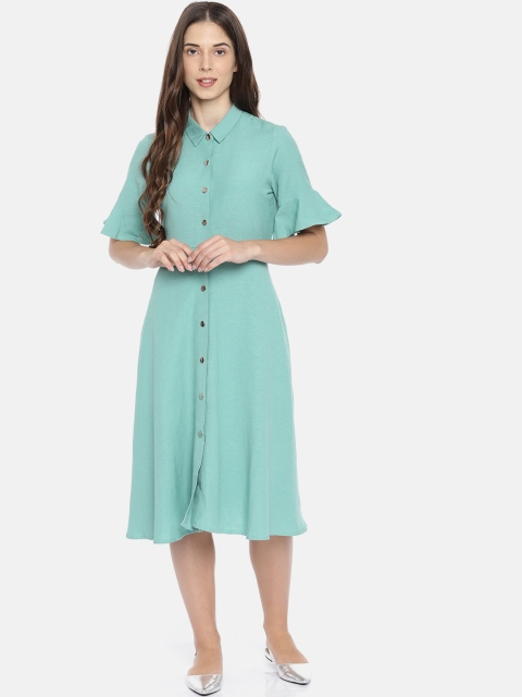 

CODE by Lifestyle Women Sea Green Solid Fit & Flare Dress