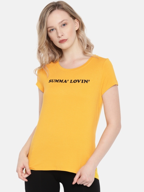 

Fame Forever by Lifestyle Women Mustard Yellow Printed Round Neck T-shirt