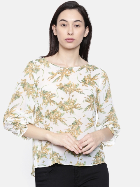 

Bossini Women Off-White & Yellow Printed High-Low Top