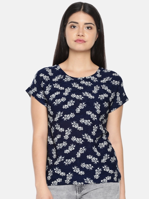 

Bossini Women Navy Blue & White Printed Top