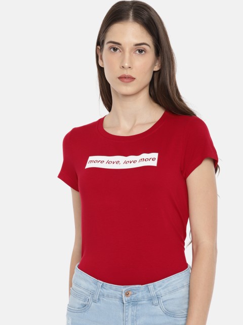 

Fame Forever by Lifestyle Women Red Printed Round Neck T-shirt