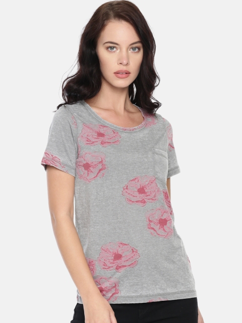 

Bossini Women Grey & Pink Printed Round Neck T-shirt