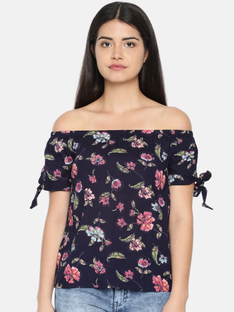 

Bossini Women Navy Blue Printed Bardot Top