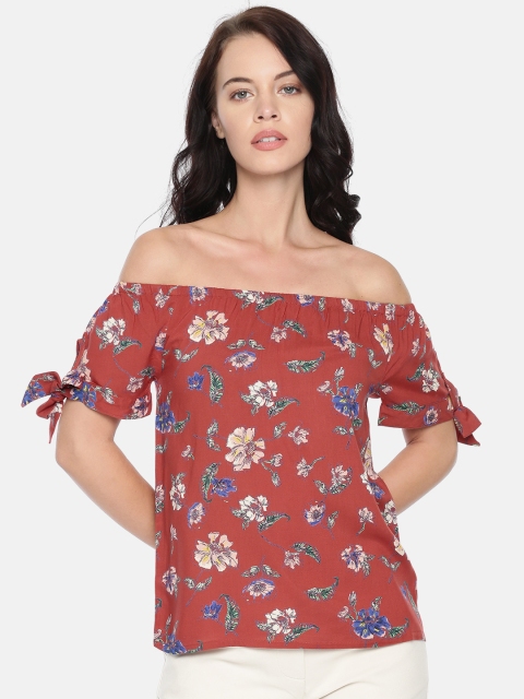 

Bossini Women Rust Red Printed Bardot Top