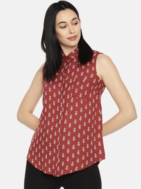

Fame Forever by Lifestyle Women Rust Red & White Printed Top