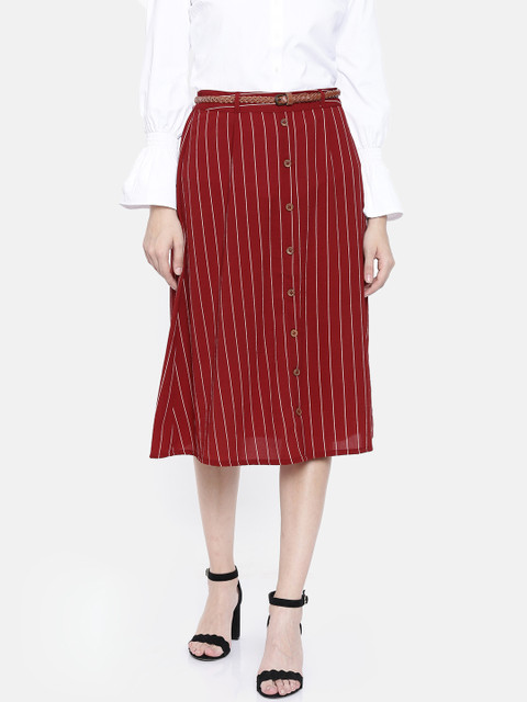 

Bossini Women Rust Red & White Striped A-Line Skirt