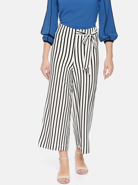 

CODE by Lifestyle Women Off-White & Black Striped Parallel Trousers