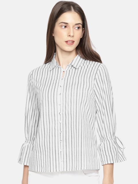 

Fame Forever by Lifestyle Women White & Black Regular Fit Striped Casual Shirt