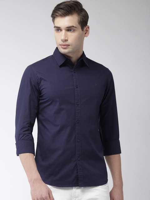 

GAS Men Navy Blue Slim Fit Solid Casual Shirt