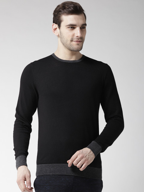 

GAS Men Black Solid Pullover