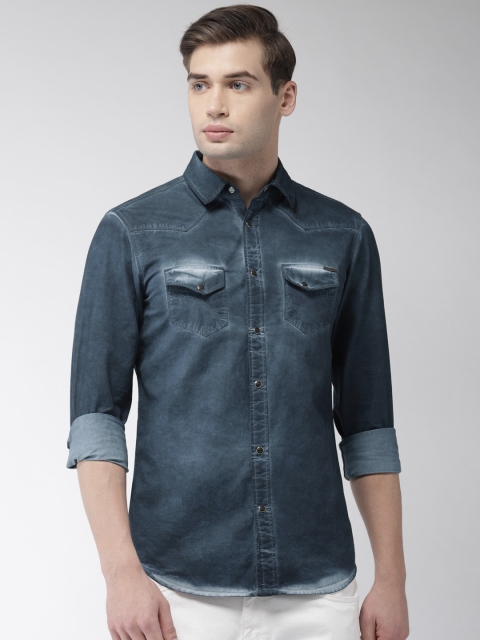 

GAS Men Blue Slim Fit Faded Casual Shirt
