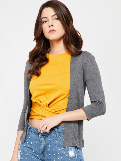 

CODE by Lifestyle Women Grey Solid Open Front Shrug