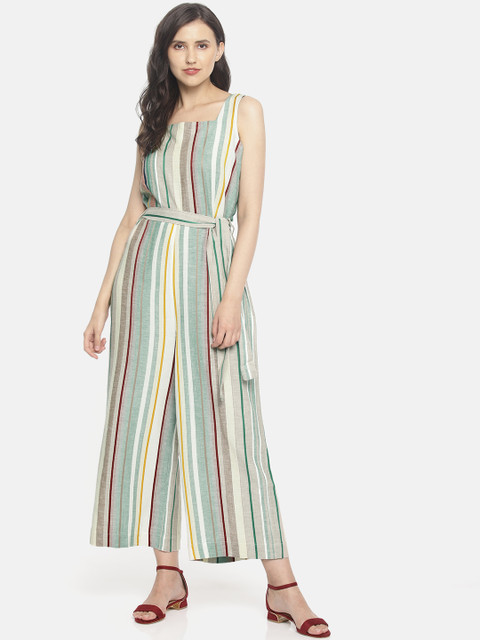 

CODE by Lifestyle Sea Green & Grey Striped Basic Jumpsuit