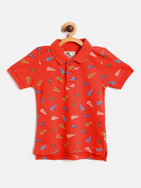 

Flying Machine Boys Red Printed Polo Collar T-shirt
