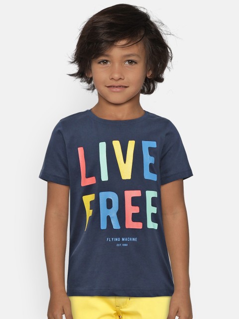 

Flying Machine Boys Navy Blue Printed Round Neck T-shirt