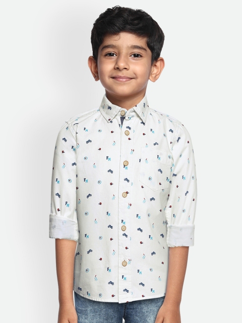 

Flying Machine Boys White Regular Fit Printed Casual Shirt