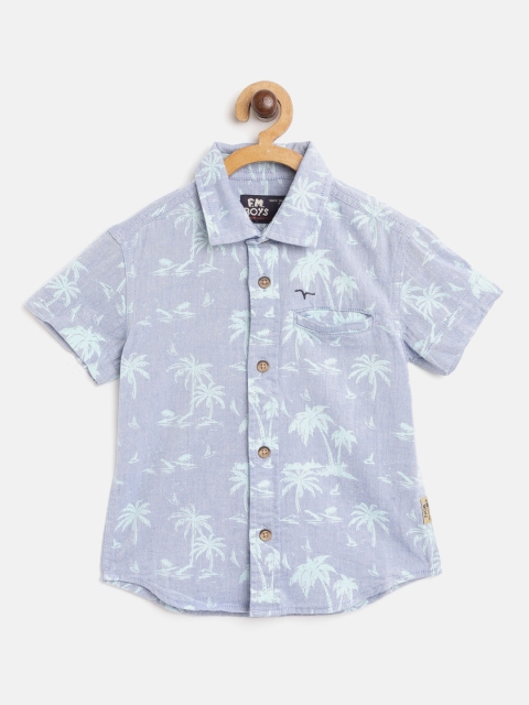 

Flying Machine Boys Blue Regular Fit Tropical Print Chambray Shirt