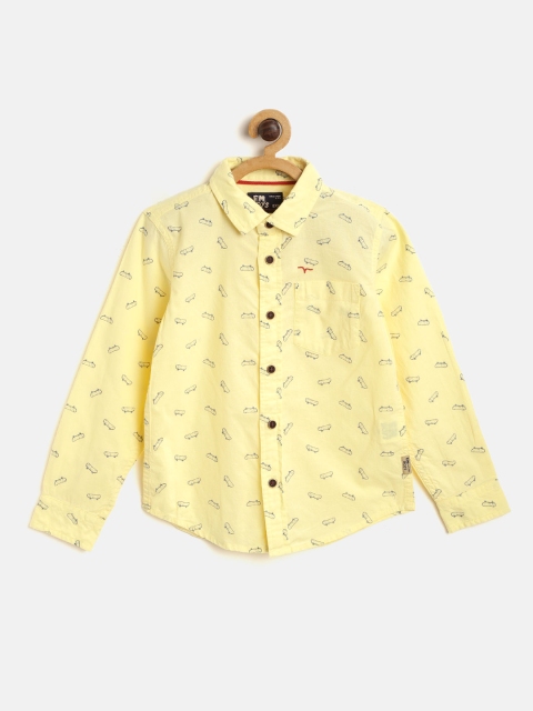 

Flying Machine Boys Yellow & Navy Blue Regular Fit Printed Casual Shirt