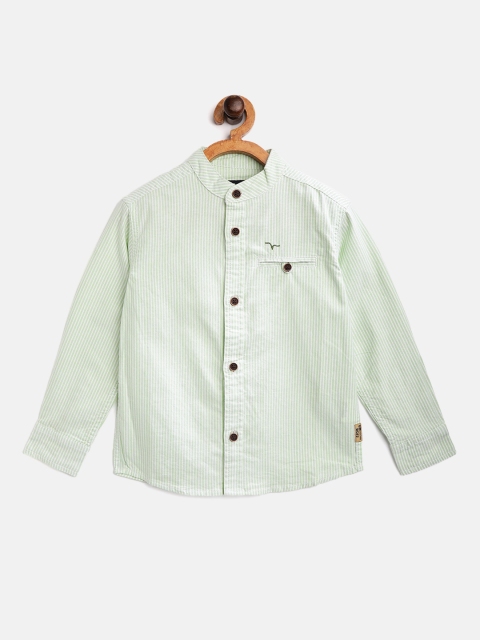 

Flying Machine Boys Mint Green & Off-White Regular Fit Striped Cotton Casual Shirt