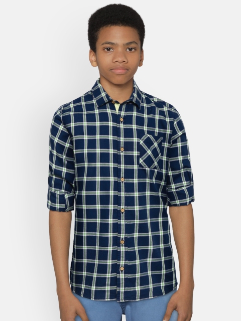 

Flying Machine Boys Navy Blue & Green Regular Fit Checked Casual Shirt