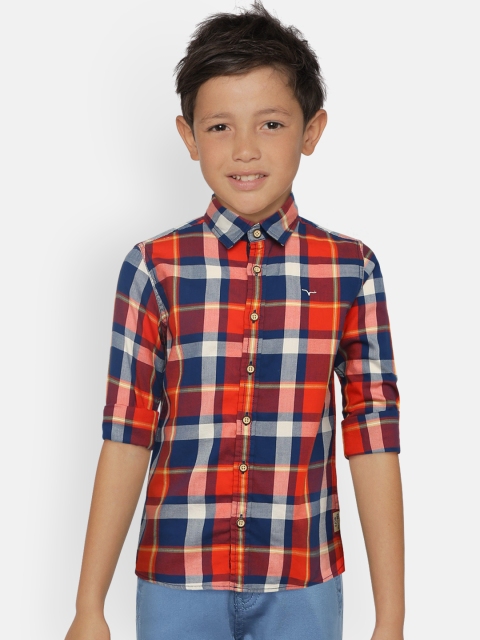 

Flying Machine Boys Orange & Blue Regular Fit Checked Casual Shirt