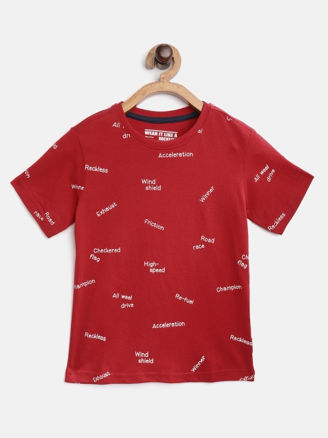 

Flying Machine Boys Red White Typography Print Round Neck Cotton Pure Cotton T-shirt