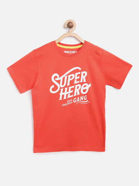 

Flying Machine Boys Coral Red Printed Round Neck T-shirt