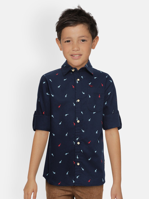 

Flying Machine Boys Navy Blue Regular Fit Printed Casual Shirt