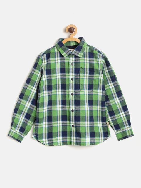 

Flying Machine Boys Green & Navy Blue Regular Fit Checked Casual Shirt