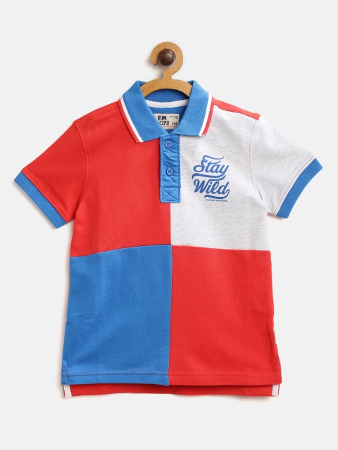 

Flying Machine Boys Red & Blue Colourblocked Polo Collar T-shirt