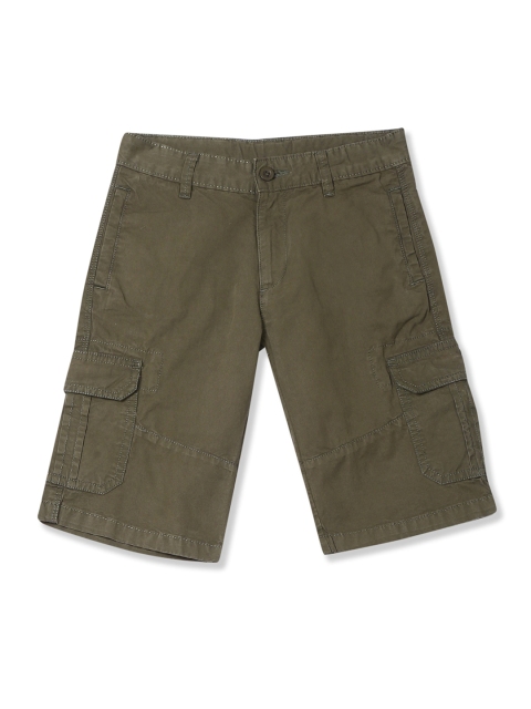 

Flying Machine Boys Olive Green Solid Regular Fit Cargo Shorts