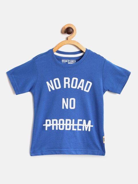 

Flying Machine Boys Blue Printed Round Neck Pure Cotton T-shirt