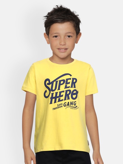 

Flying Machine Boys Yellow & Navy Blue Printed Round Neck T-shirt