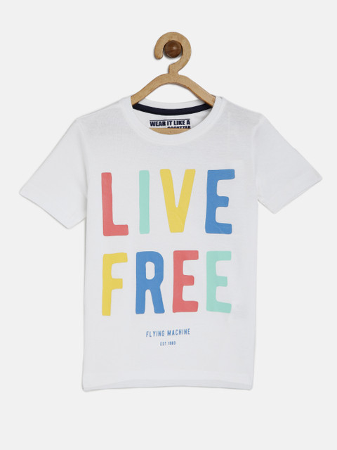 

Flying Machine Boys White Printed Round Neck T-shirt