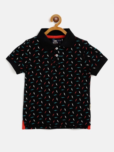 

Flying Machine Boys Black & Green Geometric Print Cotton Polo Collar T-shirt