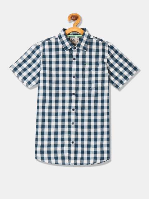 

Flying Machine Boys White & Navy Blue Regular Fit Checked Casual Shirt