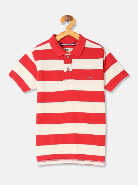 

Flying Machine Boys Red & White Striped Polo Collar T-shirt
