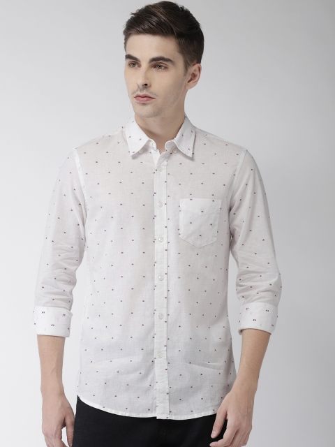 

GAS Men White Slim Fit Self Design Casual Shirt