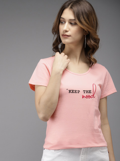 

Moda Rapido Women Pink Printed Round Neck T-shirt