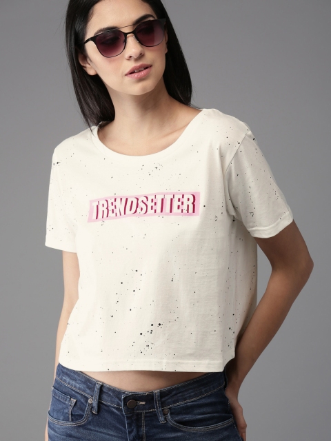 

HERE&NOW Women Off-White Printed Crop T-shirt